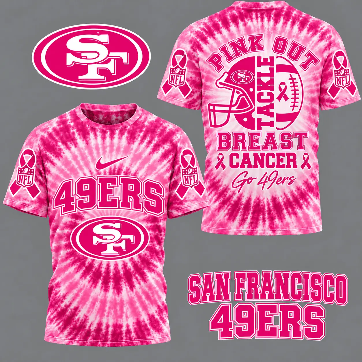 San Francisco 49ers | Premium NFL Tackle Breast Cancer Pink Tie-Dye T-Shirt TD