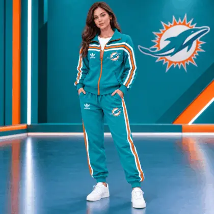 Miami Dolphins | Premium NFL Classic Varsity Stripe Team Logo Jacket & Jogger Set TD
