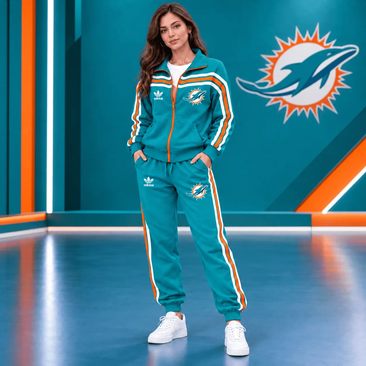 Miami Dolphins | Premium NFL Classic Varsity Stripe Team Logo Jacket & Jogger Set TD