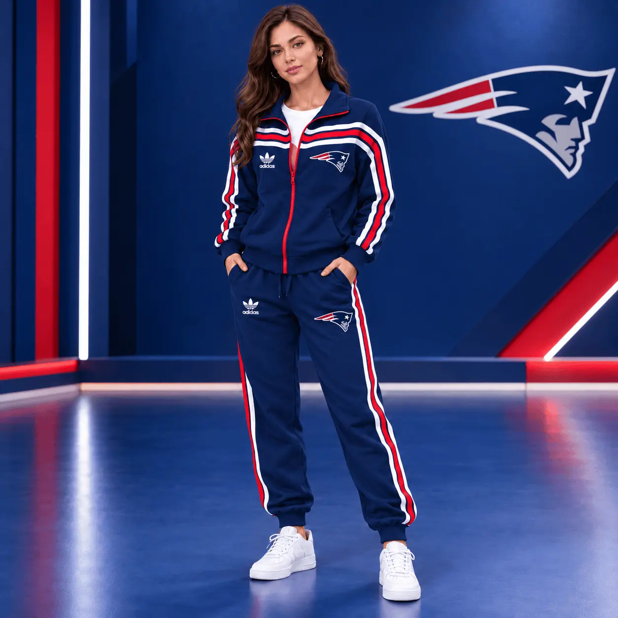 New England Patriots | Premium NFL Classic Varsity Stripe Team Logo Jacket & Jogger Set TD