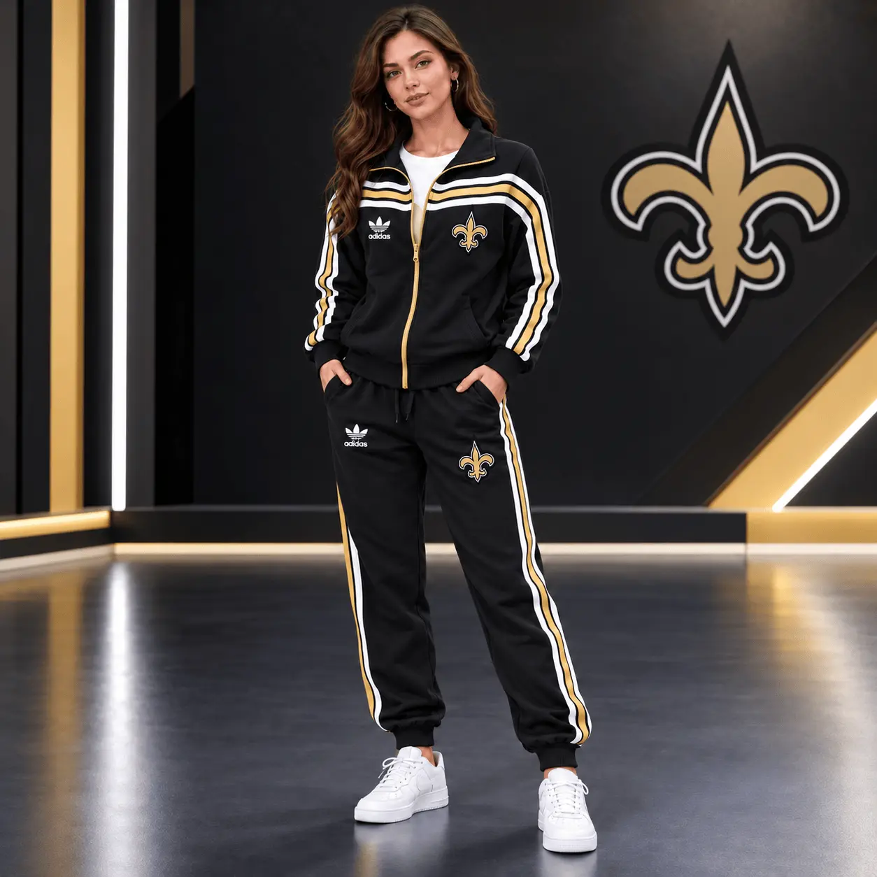 New Orleans Saints | Premium NFL Classic Varsity Stripe Team Logo Jacket & Jogger Set TD