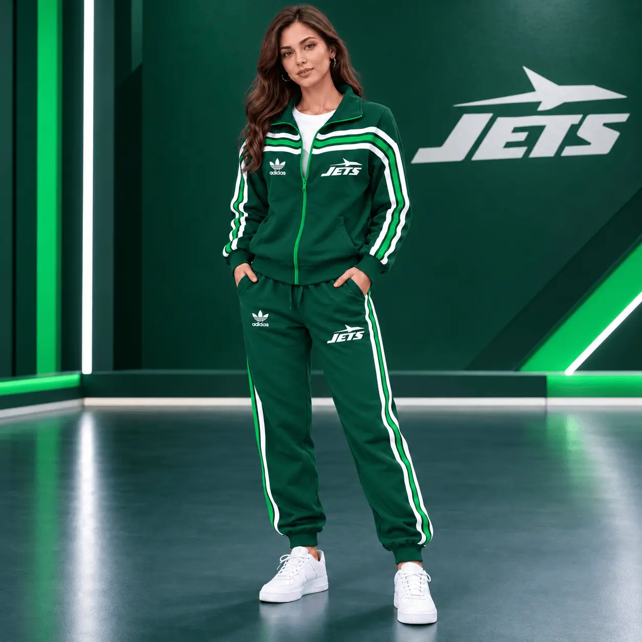 New York Jets | Premium NFL Classic Varsity Stripe Team Logo Jacket & Jogger Set TD