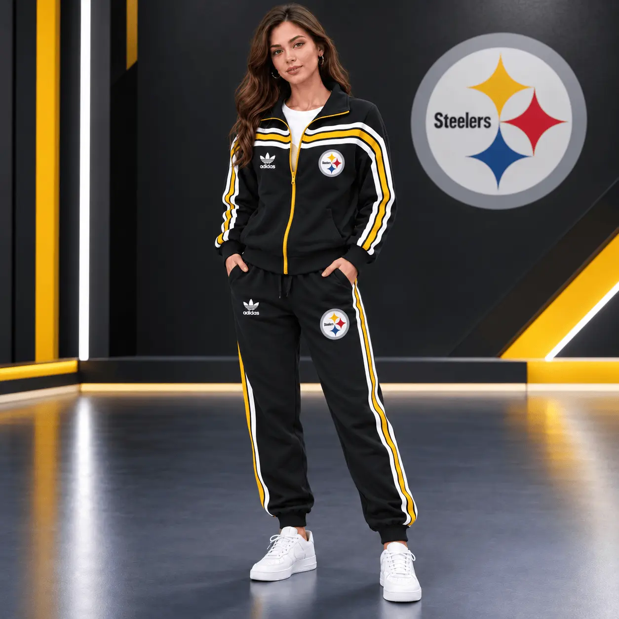 Pittsburgh Steelers | Premium NFL Classic Varsity Stripe Team Logo Jacket & Jogger Set TD