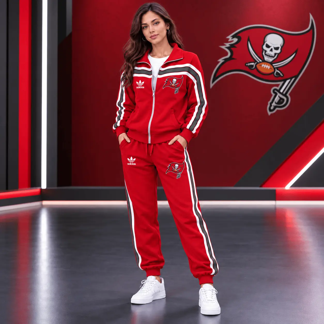Tampa Bay Buccaneers | Premium NFL Classic Varsity Stripe Team Logo Jacket & Jogger Set TD