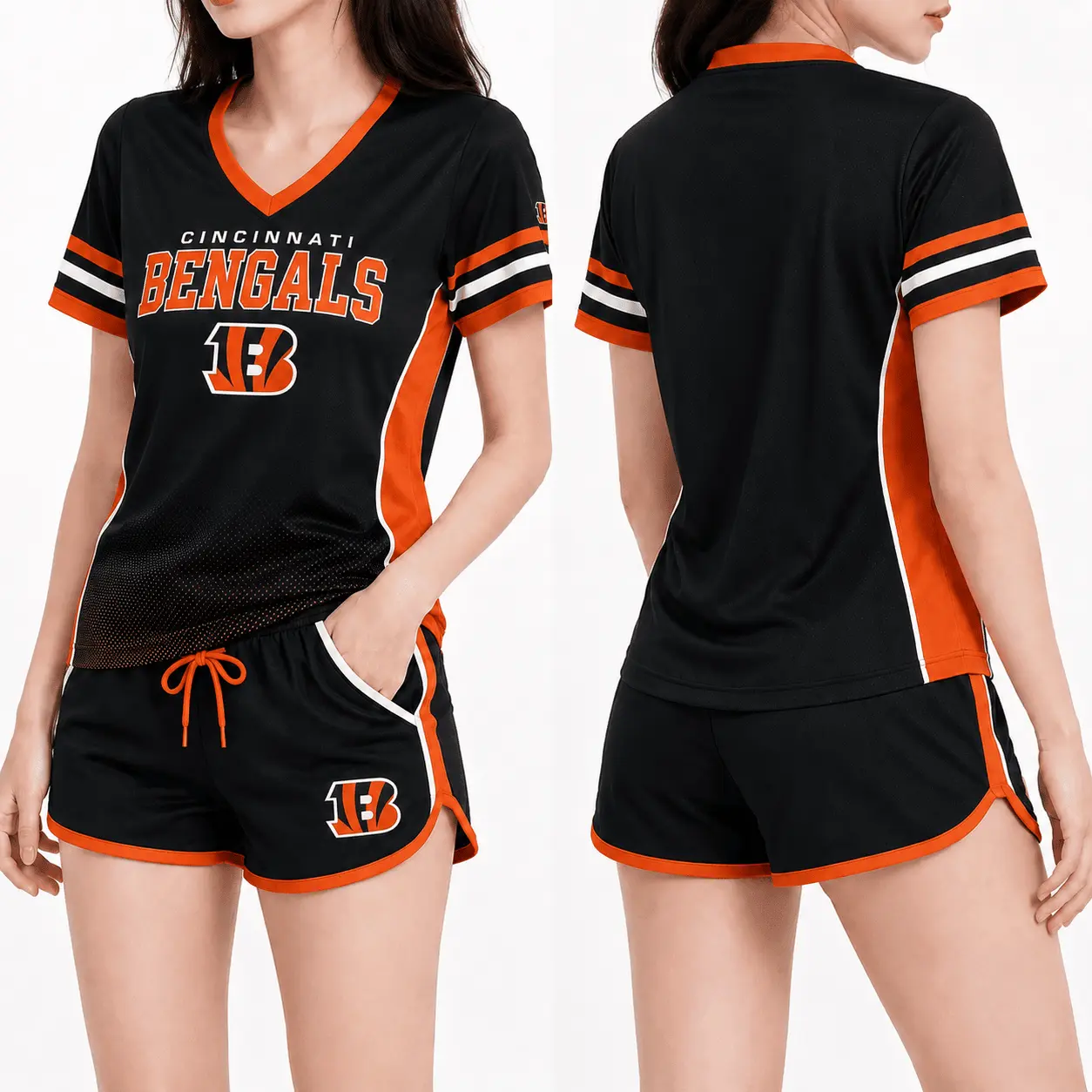 Cincinnati Bengals | Premium NFL Women's Gridiron Comfort V-neck & Short Set NTD - Image 2