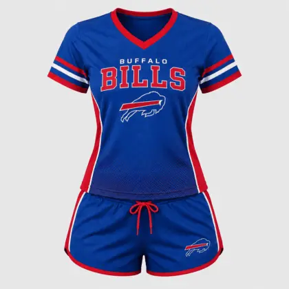 Buffalo Bills | Premium NFL Women's Gridiron Comfort V-neck & Short Set NTD