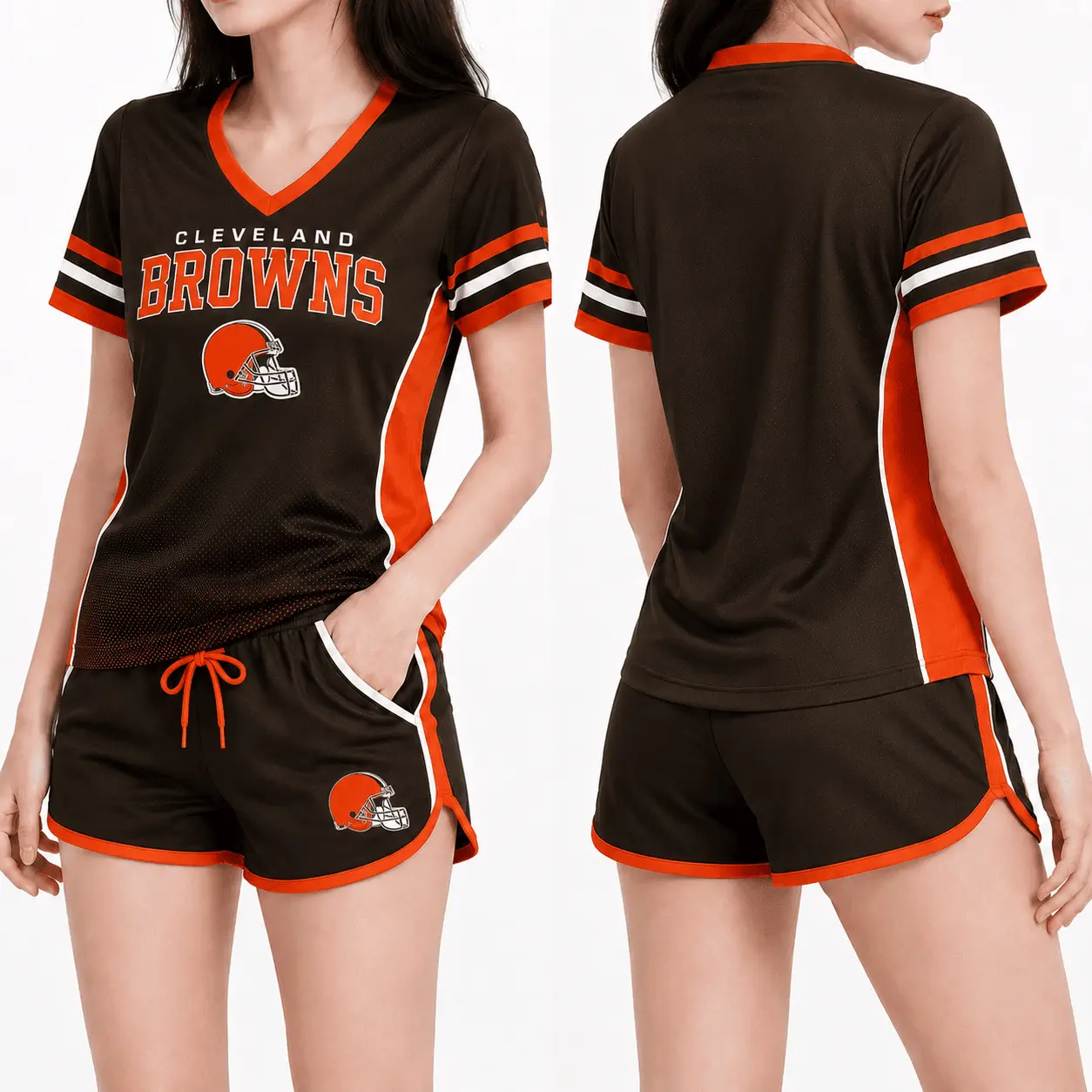 Cleveland Browns | Premium NFL Women's Gridiron Comfort V-neck & Short Set NTD - Image 2