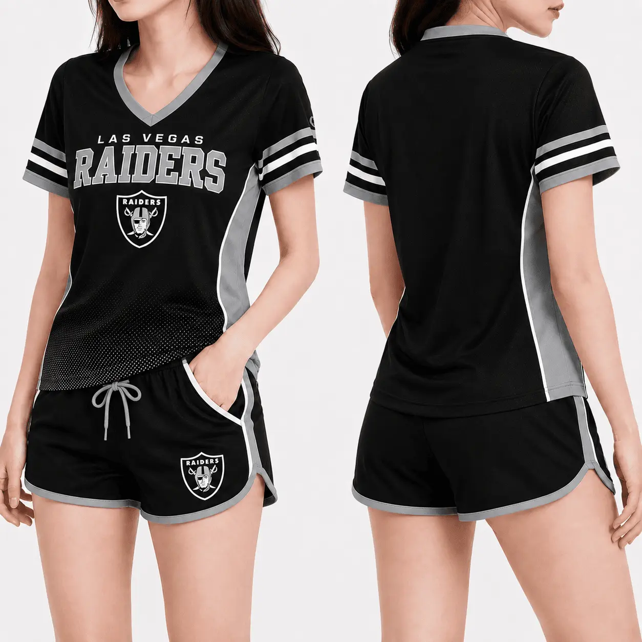 Las Vegas Raiders | Premium NFL Women's Gridiron Comfort V-neck & Short Set NTD - Image 2