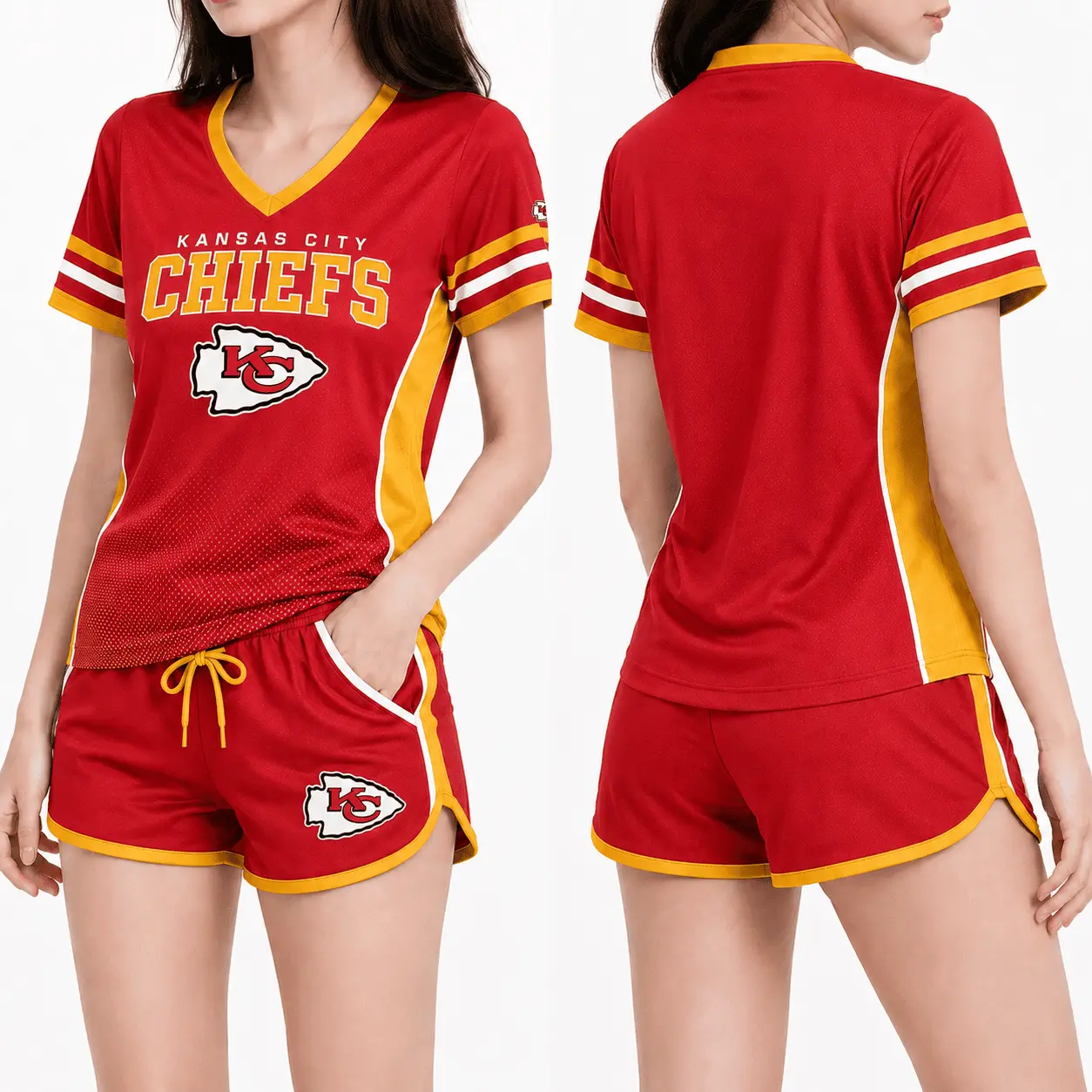 Kansas City Chiefs | Premium NFL Women's Gridiron Comfort V-neck & Short Set NTD - Image 2