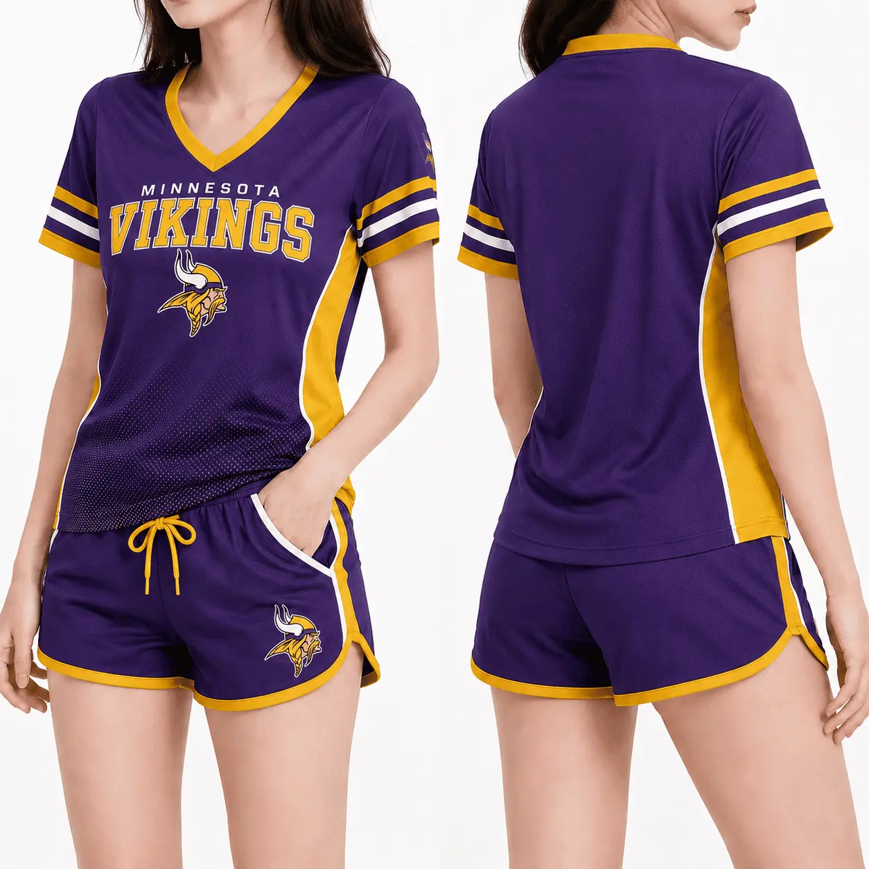 Minnesota Vikings | Premium NFL Women's Gridiron Comfort V-neck & Short Set NTD - Image 2