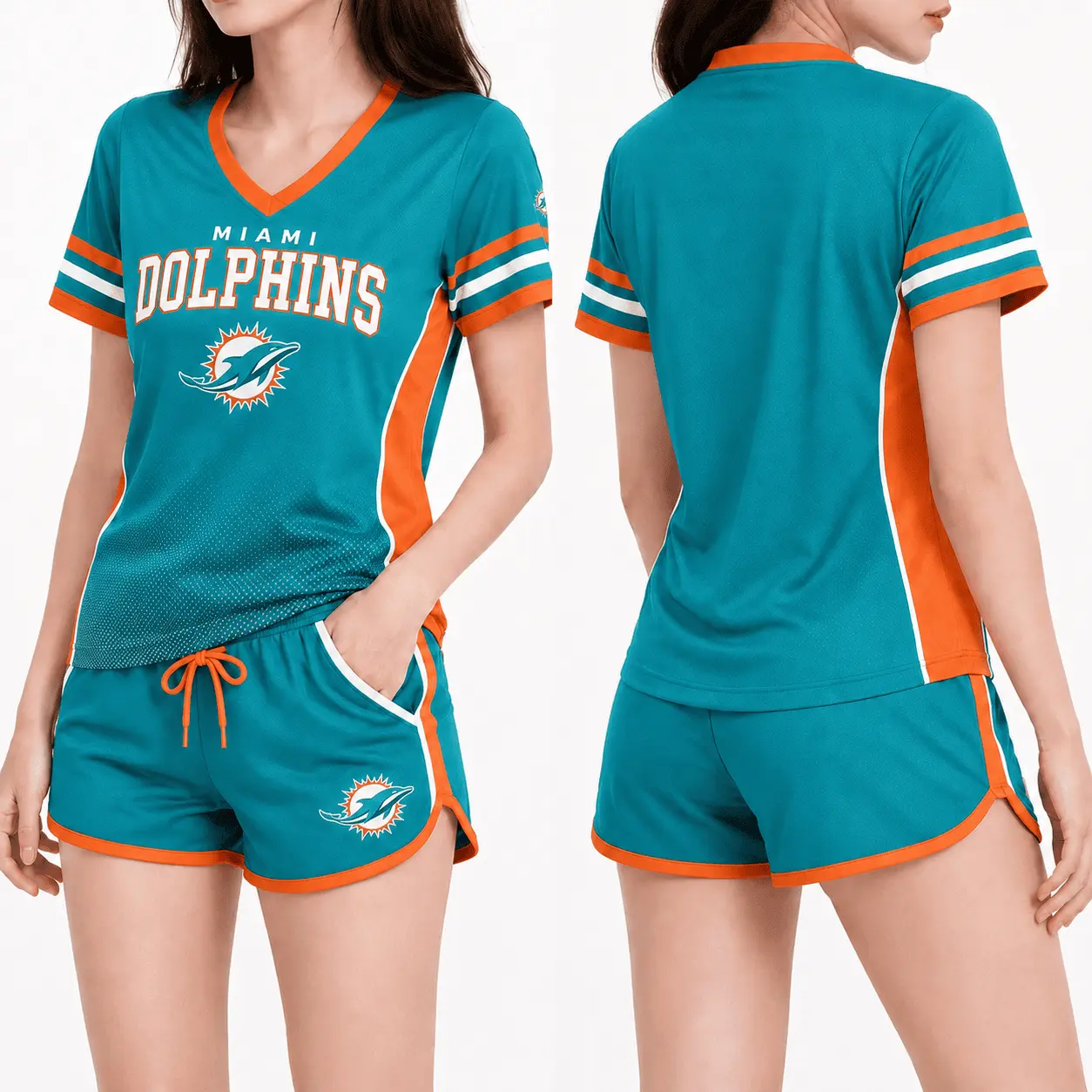 Miami Dolphins | Premium NFL Women's Gridiron Comfort V-neck & Short Set NTD - Image 2