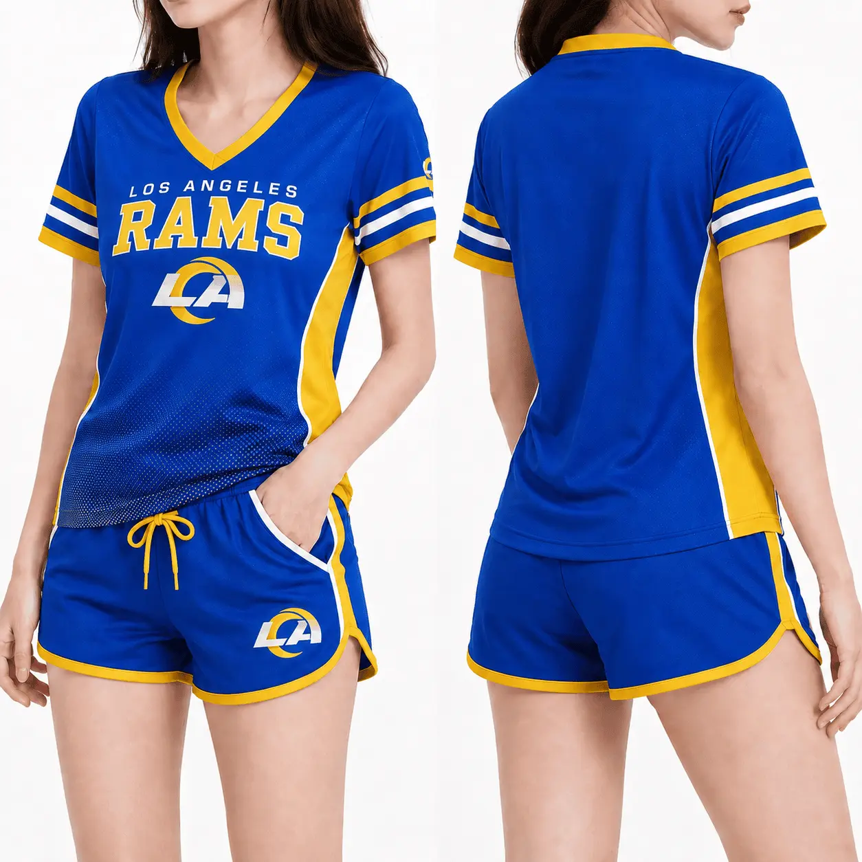 Los Angeles Rams | Premium NFL Women's Gridiron Comfort V-neck & Short Set NTD - Image 2