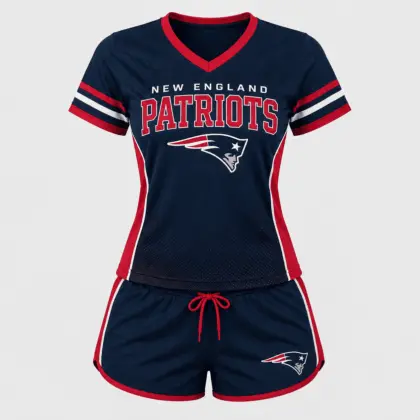 New England Patriots | Premium NFL Women's Gridiron Comfort V-neck & Short Set NTD