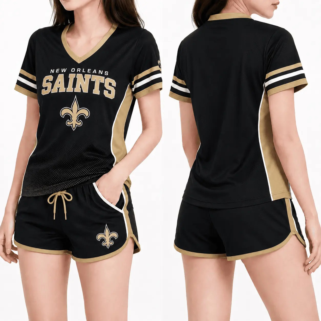 New Orleans Saints | Premium NFL Women's Gridiron Comfort V-neck & Short Set NTD - Image 2
