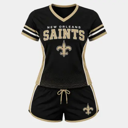 New Orleans Saints | Premium NFL Women's Gridiron Comfort V-neck & Short Set NTD