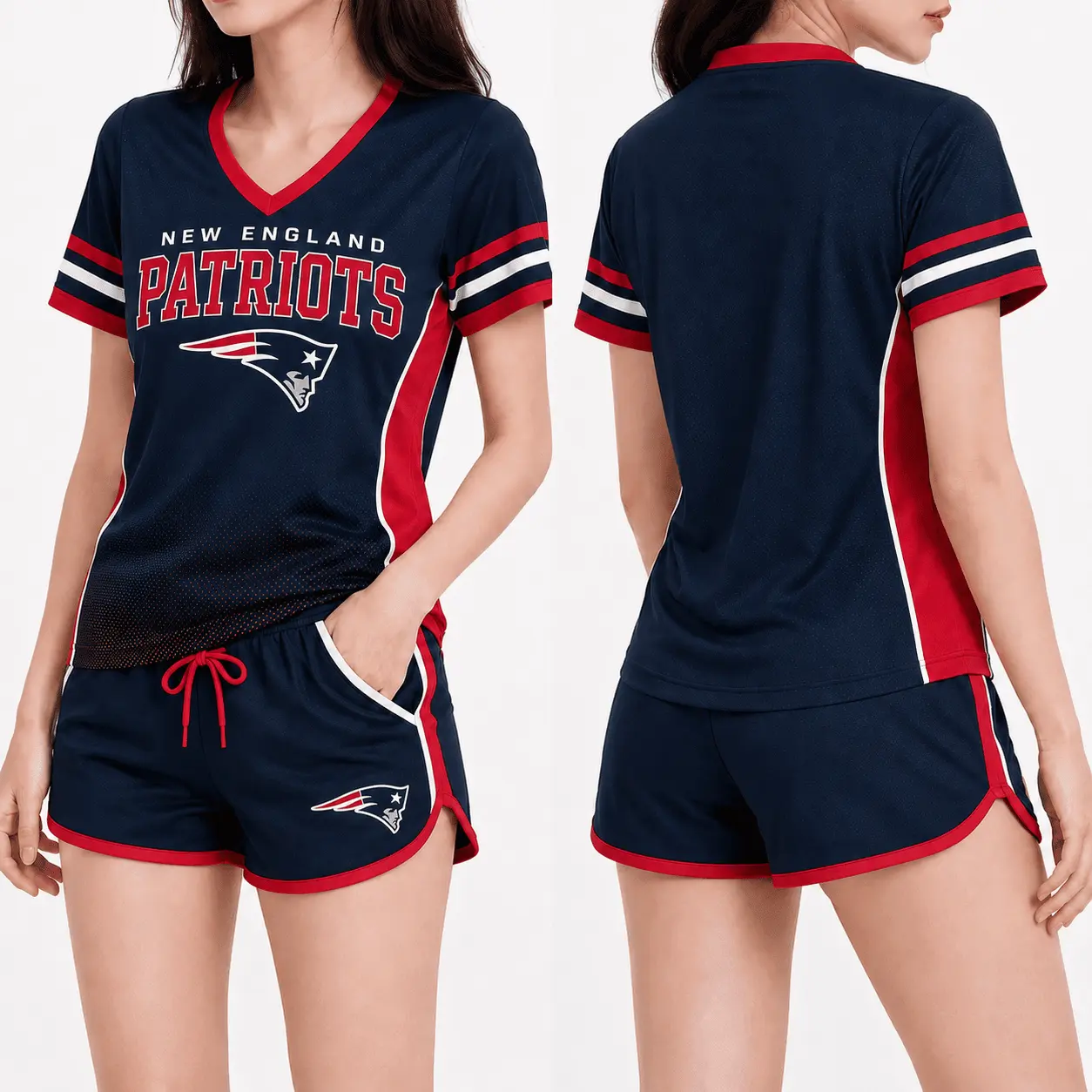New England Patriots | Premium NFL Women's Gridiron Comfort V-neck & Short Set NTD - Image 2