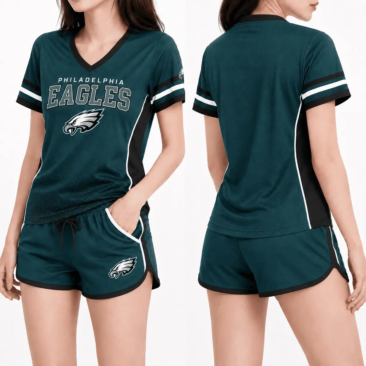 Philadelphia Eagles | Premium NFL Women's Gridiron Comfort V-neck & Short Set NTD - Image 2