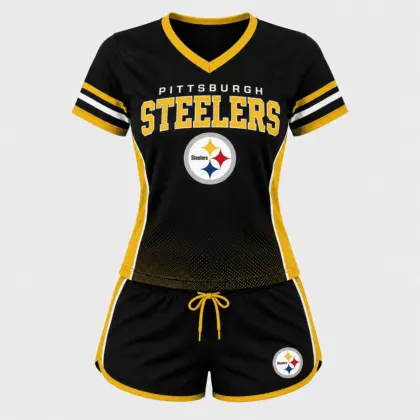 Pittsburgh Steelers | Premium NFL Women's Gridiron Comfort V-neck & Short Set NTD