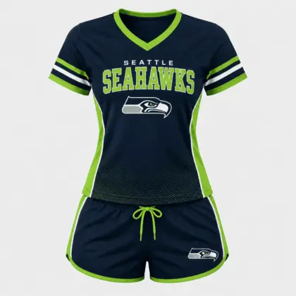 Seattle Seahawks | Premium NFL Women's Gridiron Comfort V-neck & Short Set NTD