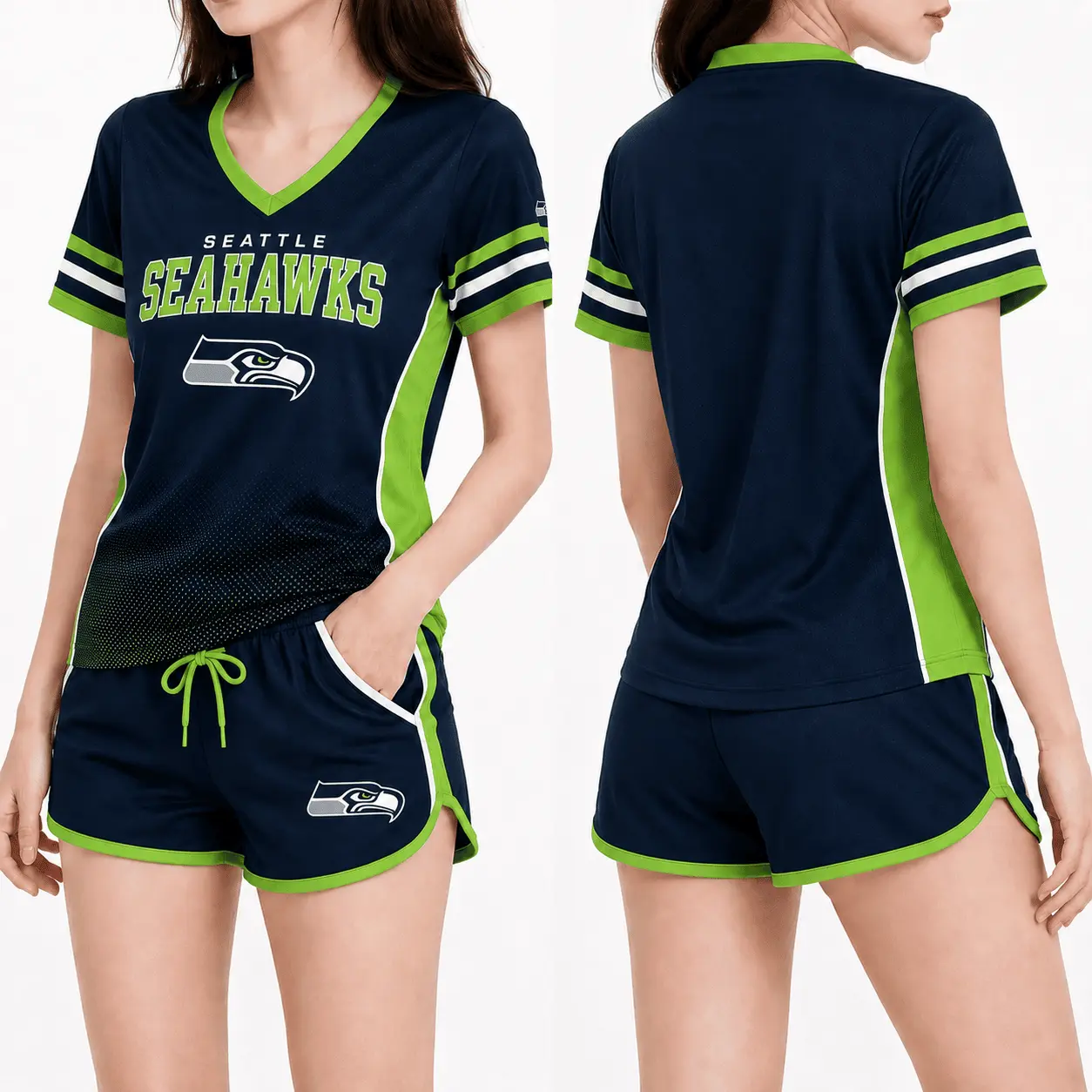 Seattle Seahawks | Premium NFL Women's Gridiron Comfort V-neck & Short Set NTD - Image 2