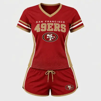 San Francisco 49ers | Premium NFL Women's Gridiron Comfort V-neck & Short Set NTD