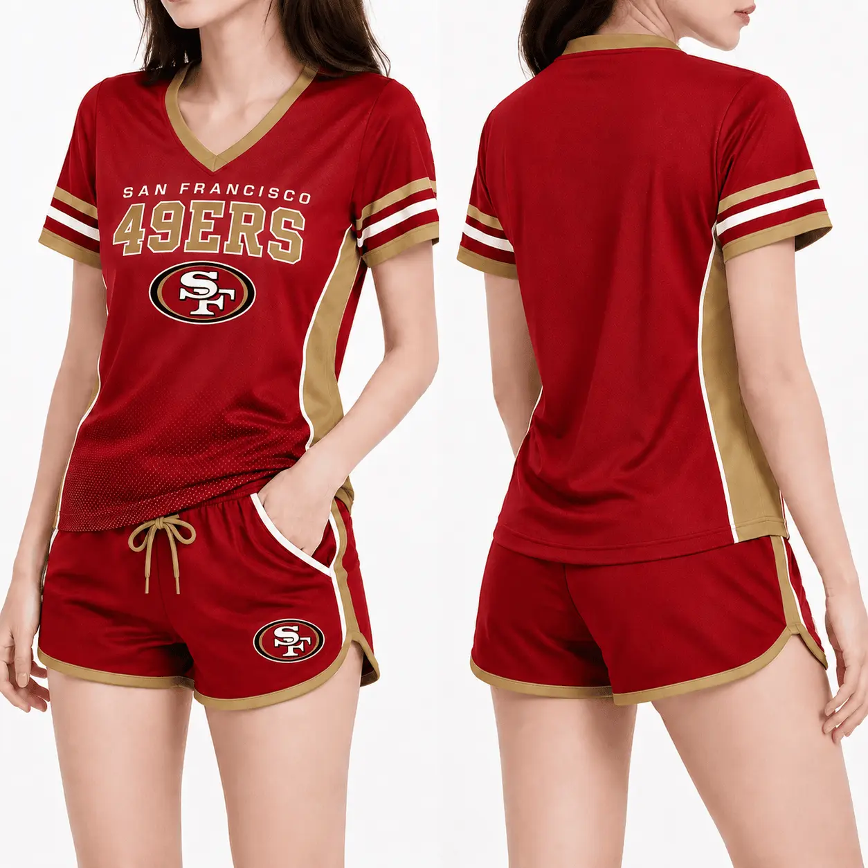San Francisco 49ers | Premium NFL Women's Gridiron Comfort V-neck & Short Set NTD - Image 2
