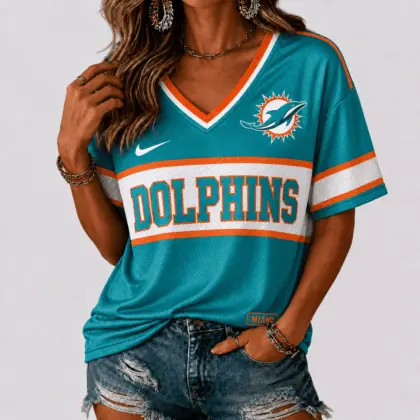 Miami Dolphins | Premium NFL Varsity Game Day V-Neck Jersey NTD