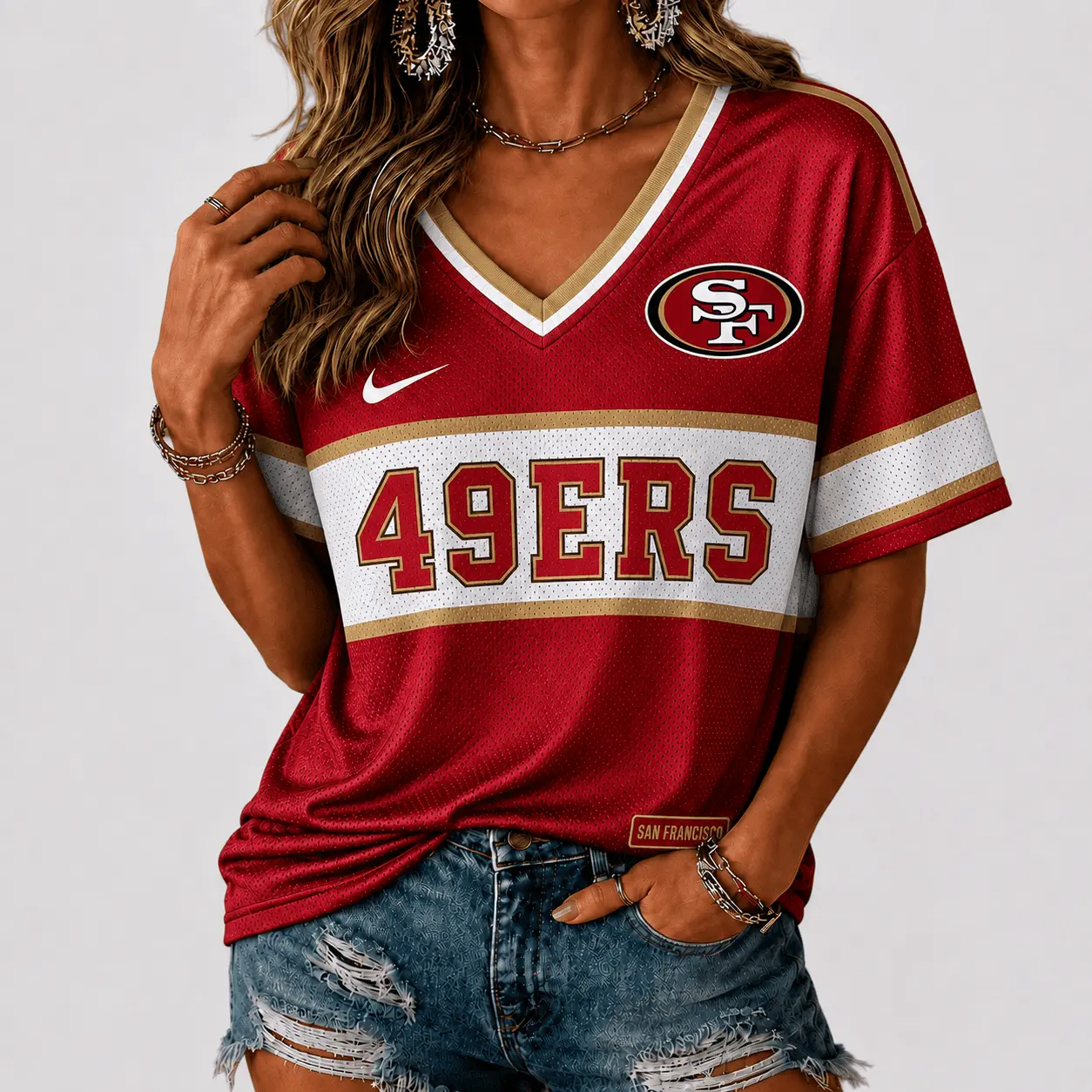 San Francisco 49ers | Premium NFL Varsity Game Day V-Neck Jersey NTD