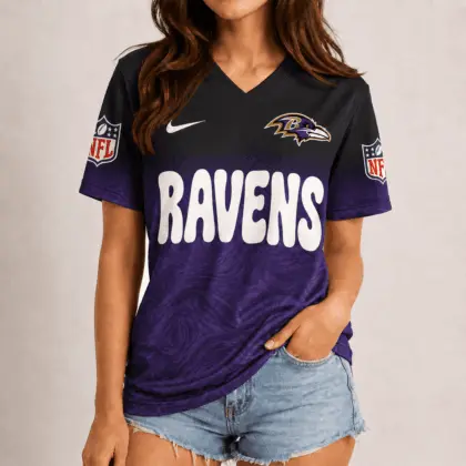 Baltimore Ravens | Premium NFL Marble Gradient Fanzone V-Neck Shirt NTD