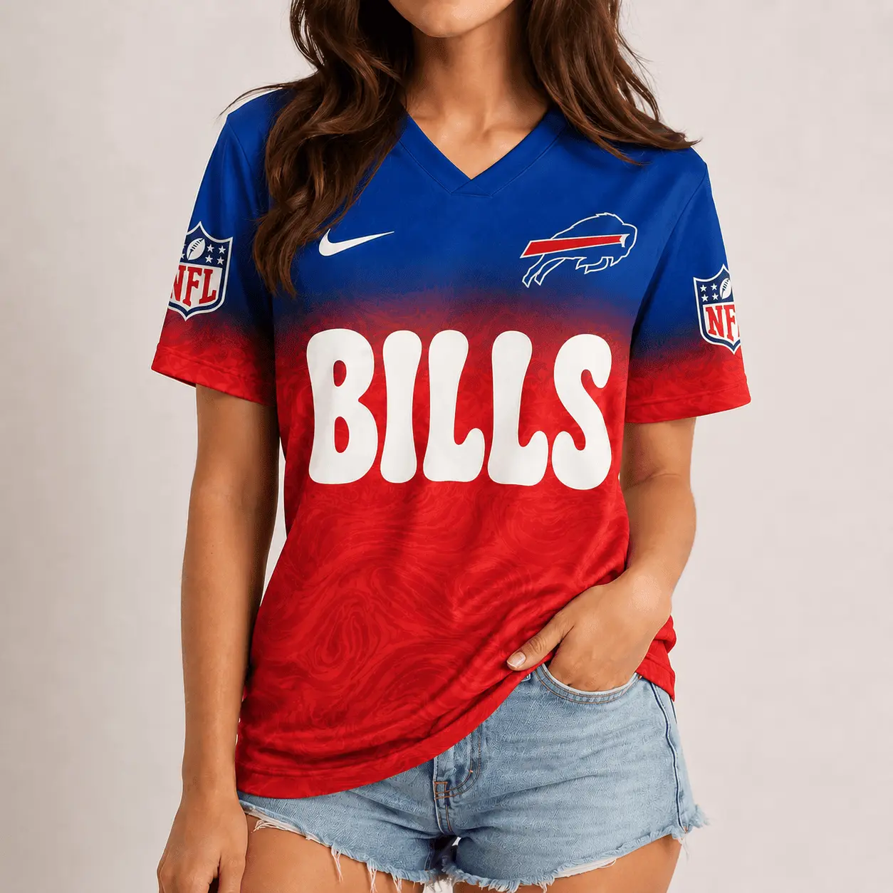 Buffalo Bills | Premium NFL Marble Gradient Fanzone V-Neck Shirt NTD