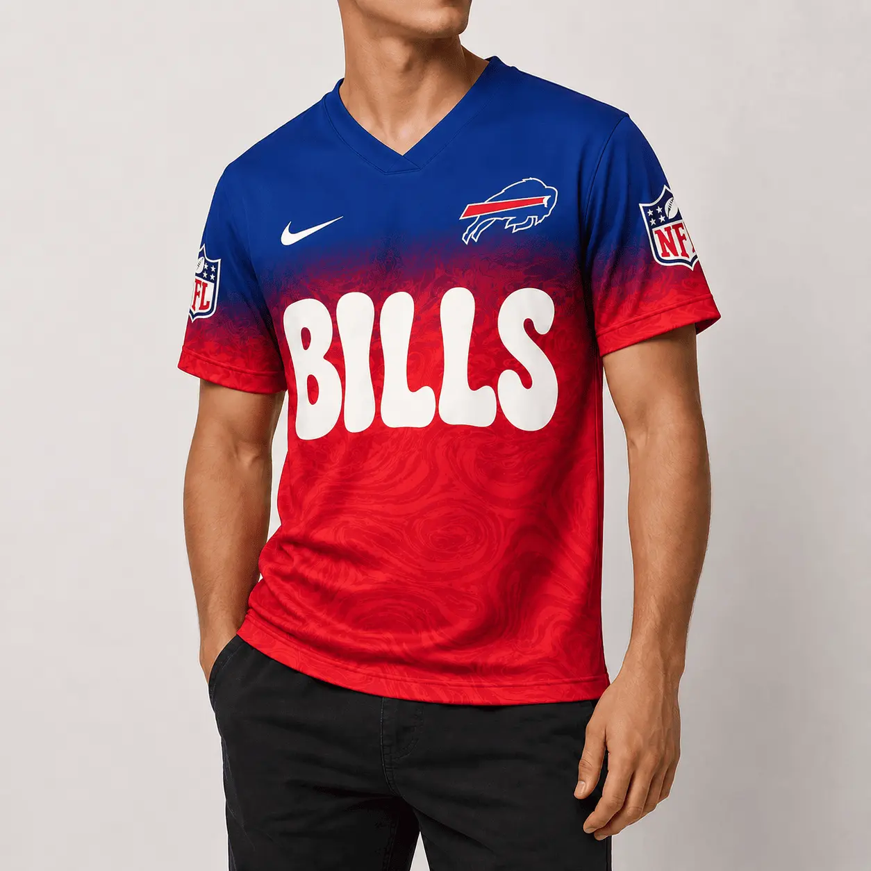 Buffalo Bills | Premium NFL Marble Gradient Fanzone V-Neck Shirt NTD - Image 2