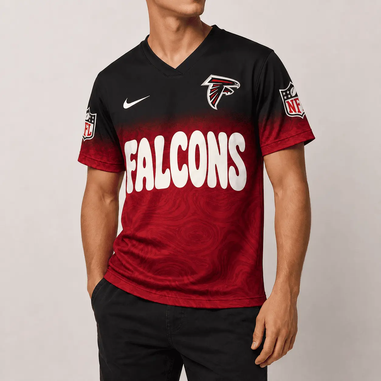 Atlanta Falcons | Premium NFL Marble Gradient Fanzone V-Neck Shirt NTD - Image 2
