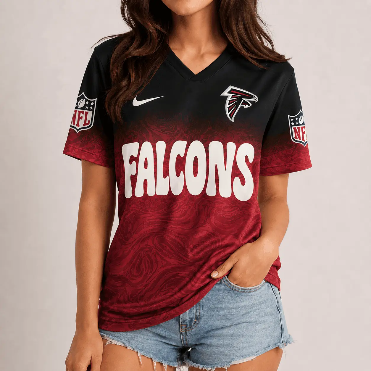 Atlanta Falcons | Premium NFL Marble Gradient Fanzone V-Neck Shirt NTD