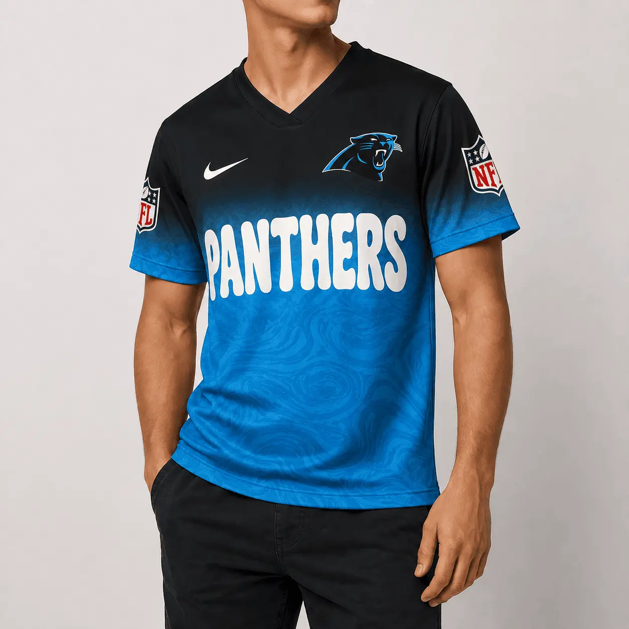 Carolina Panthers | Premium NFL Marble Gradient Fanzone V-Neck Shirt NTD - Image 2
