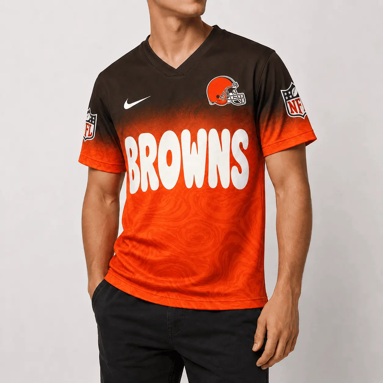 Cleveland Browns | Premium NFL Marble Gradient Fanzone V-Neck Shirt NTD - Image 2