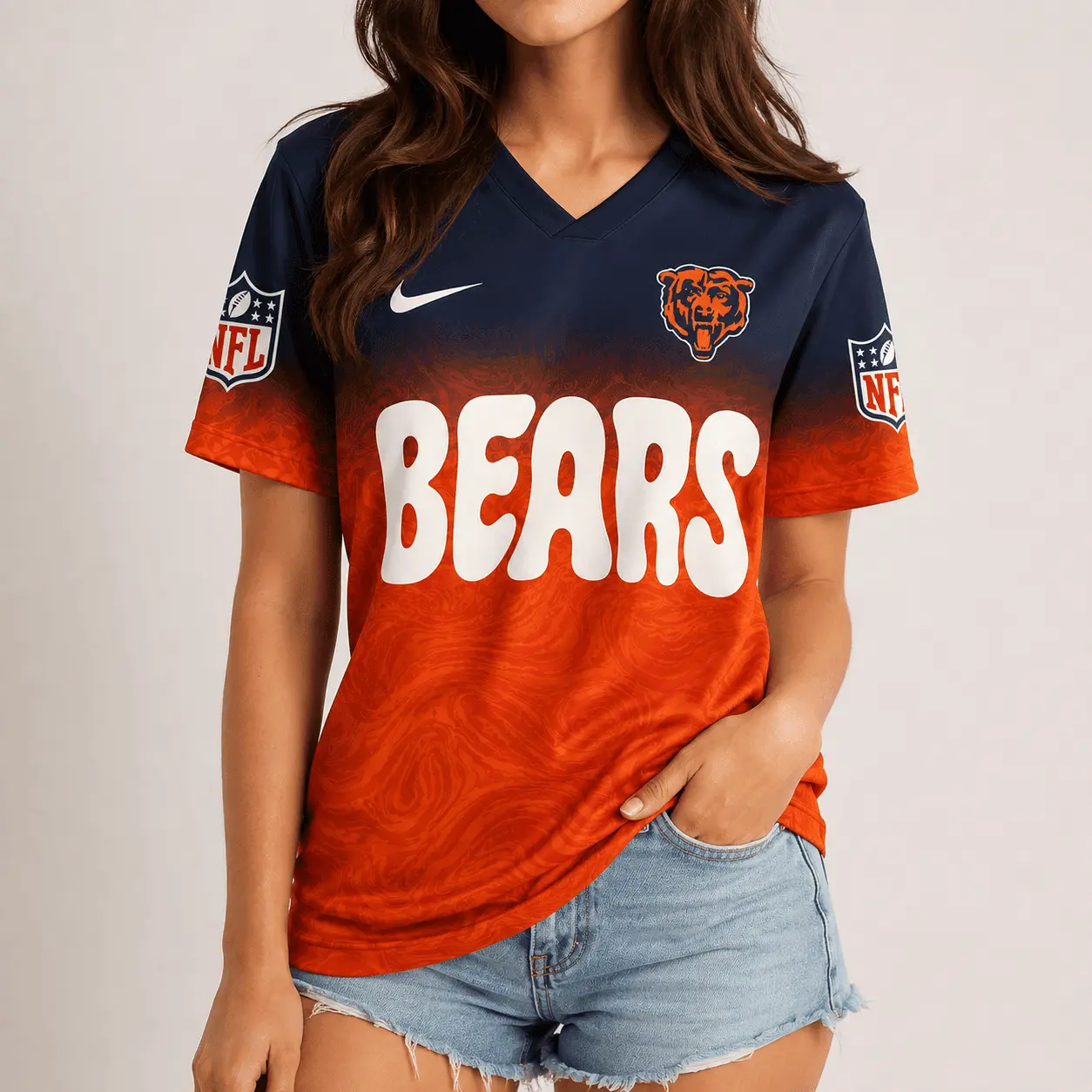 Chicago Bears | Premium NFL Marble Gradient Fanzone V-Neck Shirt NTD