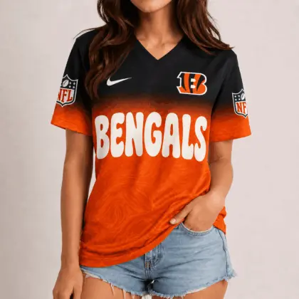Cincinnati Bengals | Premium NFL Marble Gradient Fanzone V-Neck Shirt NTD