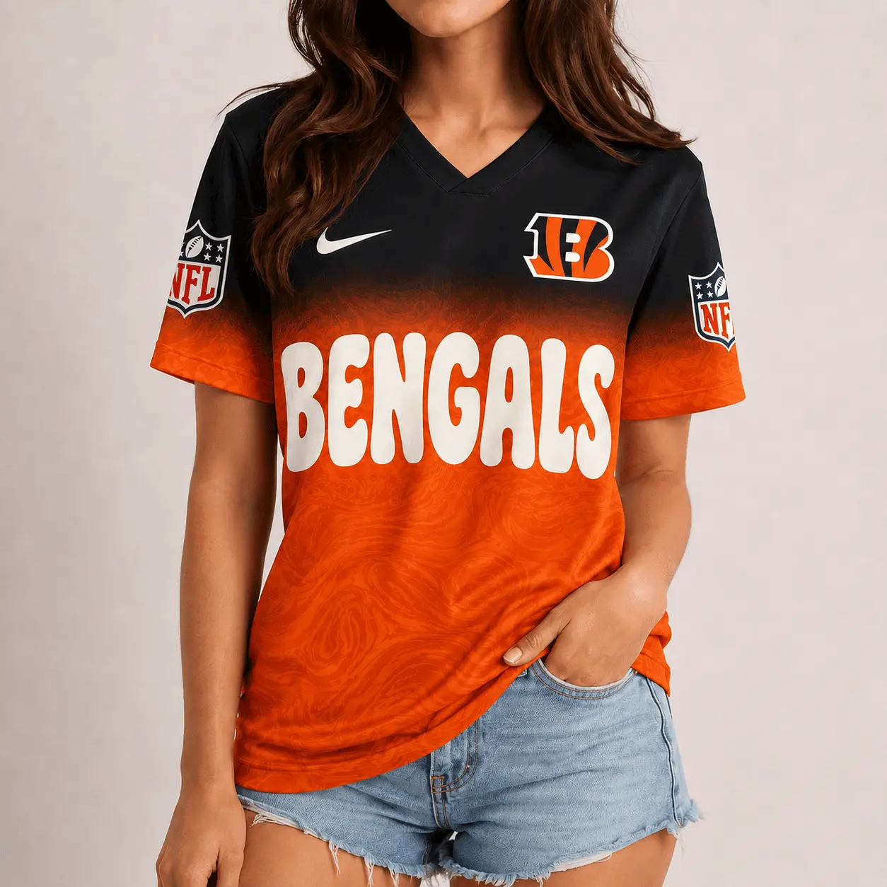 Cincinnati Bengals | Premium NFL Marble Gradient Fanzone V-Neck Shirt NTD