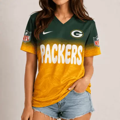 Green Bay Packers | Premium NFL Marble Gradient Fanzone V-Neck Shirt NTD