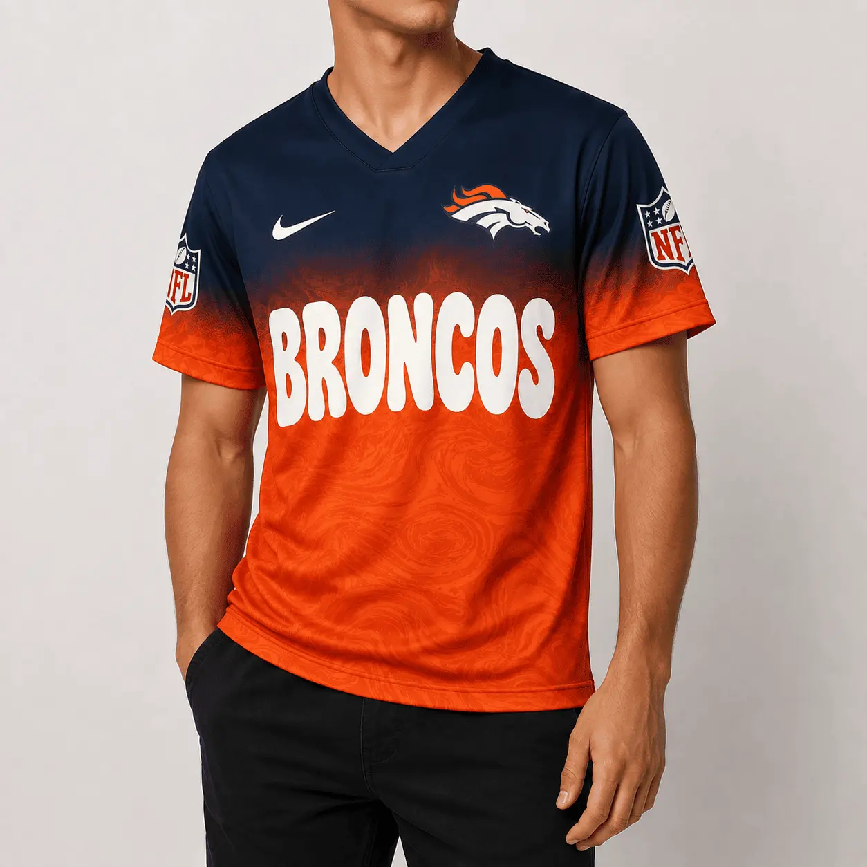 Denver Broncos | Premium NFL Marble Gradient Fanzone V-Neck Shirt NTD - Image 2
