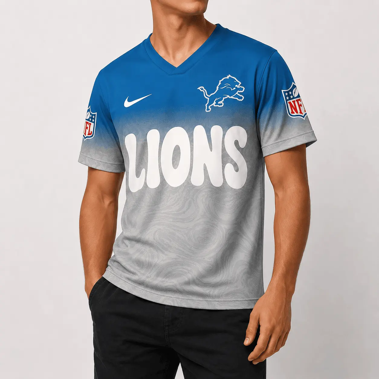 Detroit Lions | Premium NFL Marble Gradient Fanzone V-Neck Shirt NTD - Image 2