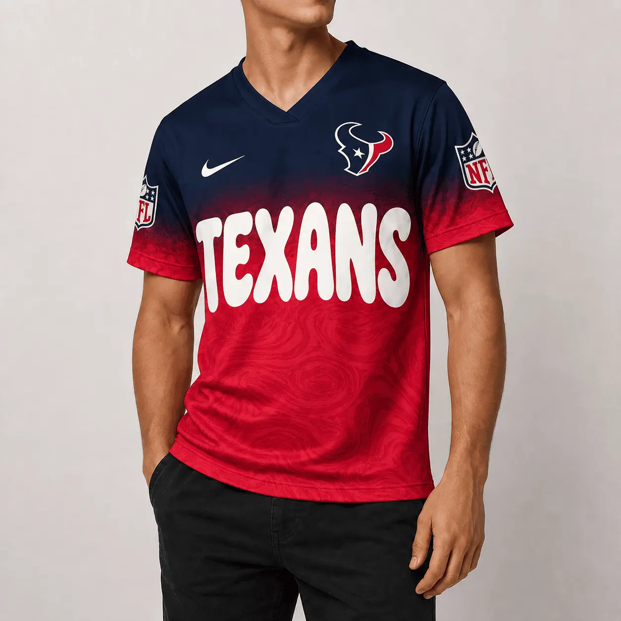 Houston Texans | Premium NFL Marble Gradient Fanzone V-Neck Shirt NTD - Image 2
