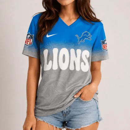 Detroit Lions | Premium NFL Marble Gradient Fanzone V-Neck Shirt NTD