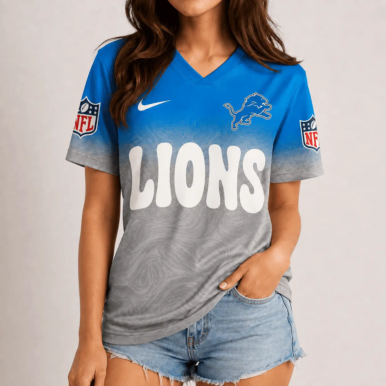 Detroit Lions | Premium NFL Marble Gradient Fanzone V-Neck Shirt NTD