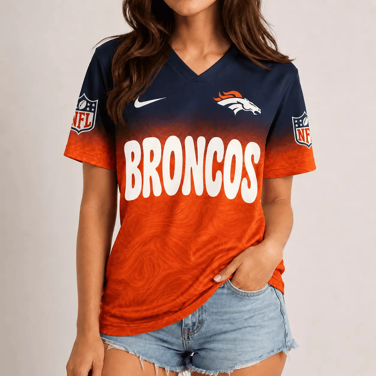 Denver Broncos | Premium NFL Marble Gradient Fanzone V-Neck Shirt NTD