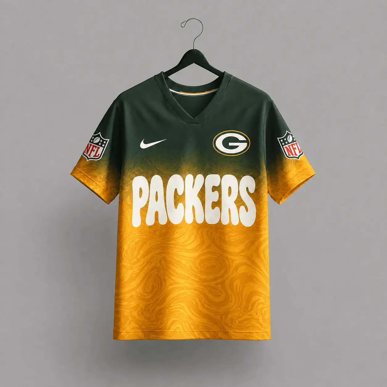 Green Bay Packers | Premium NFL Marble Gradient Fanzone V-Neck Shirt NTD - Image 3