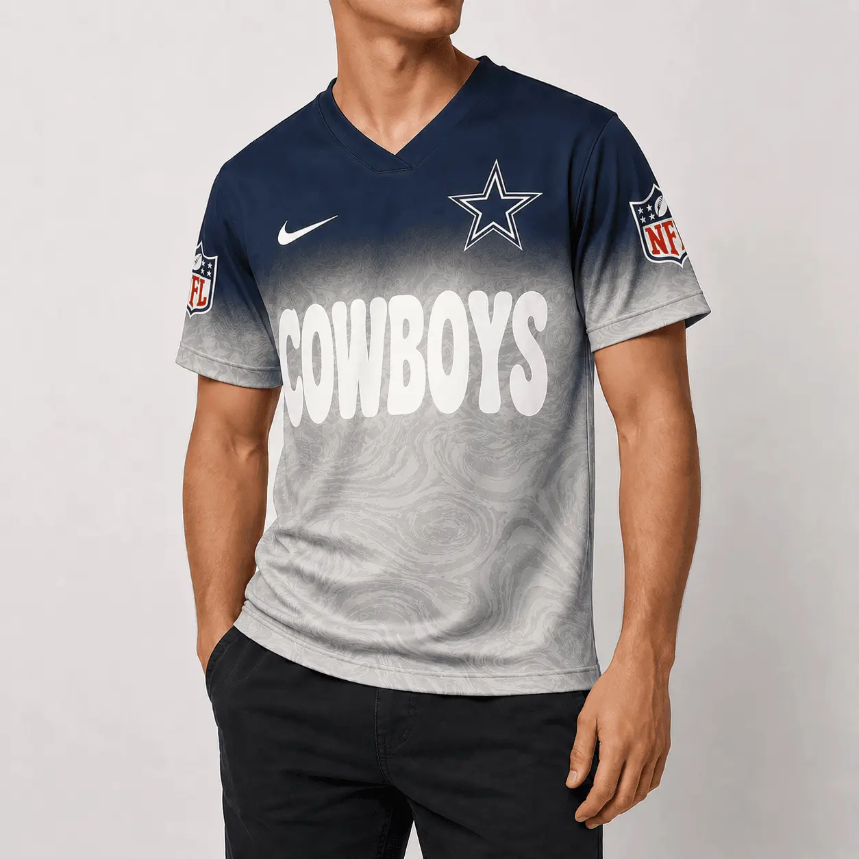 Dallas Cowboys | Premium NFL Marble Gradient Fanzone V-Neck Shirt NTD - Image 2