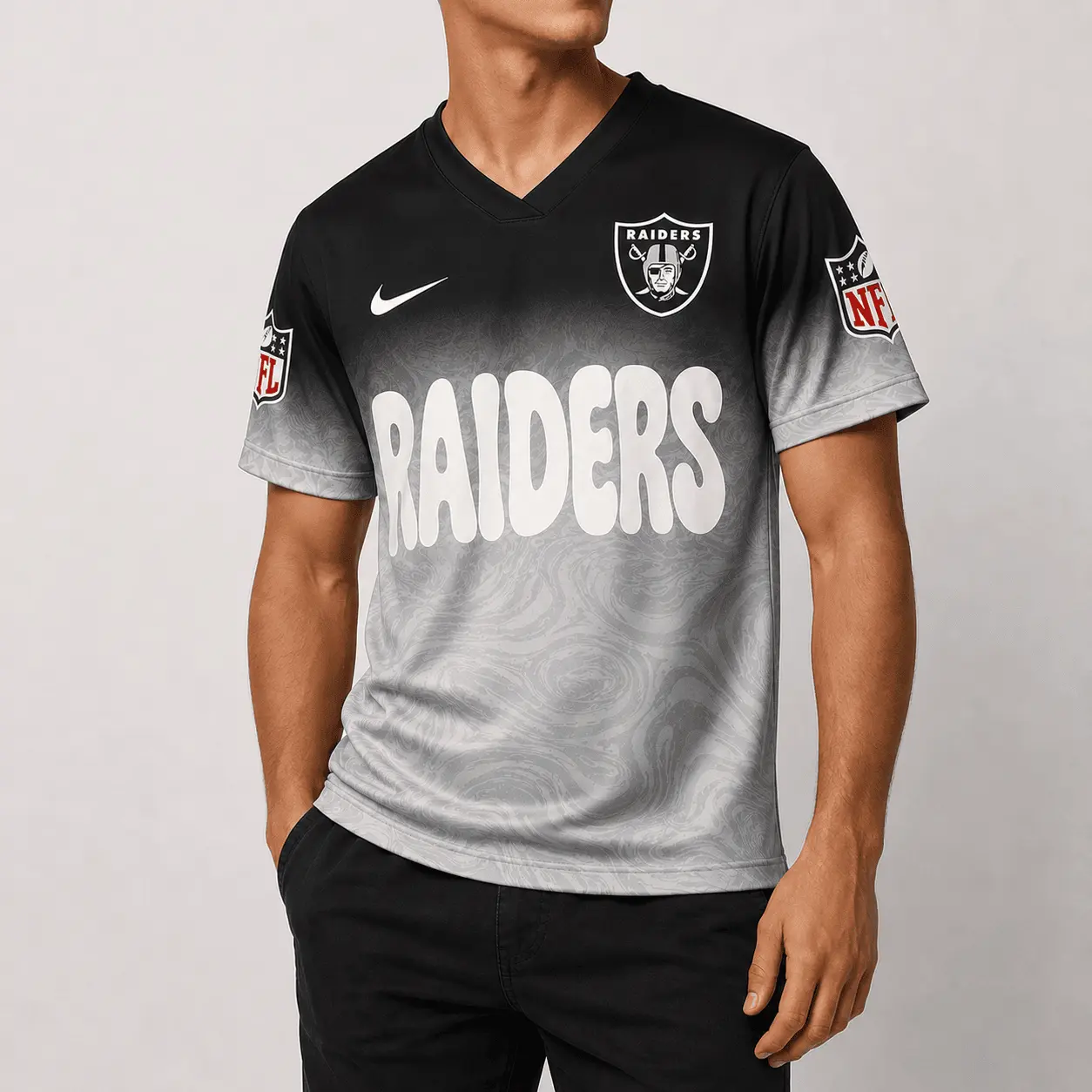 Las Vegas Raiders | Premium NFL Marble Gradient Fanzone V-Neck Shirt NTD - Image 2