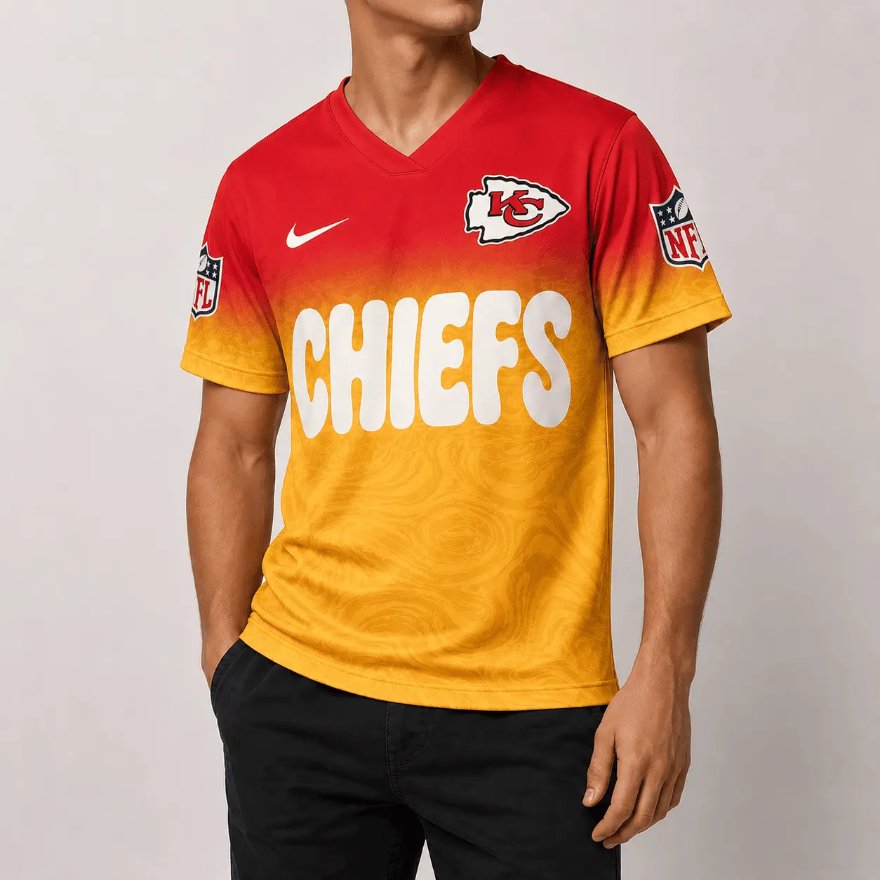 Kansas City Chiefs | Premium NFL Marble Gradient Fanzone V-Neck Shirt NTD - Image 2