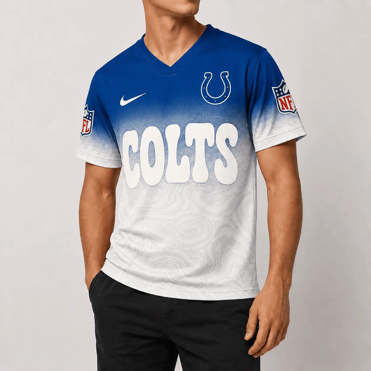 Indianapolis Colts | Premium NFL Marble Gradient Fanzone V-Neck Shirt NTD - Image 2